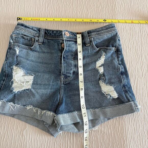 Hollister Ultra High Rise Mom Shorts Size 5/27 Distressed Denim Button Fly - Picture 1 of 7